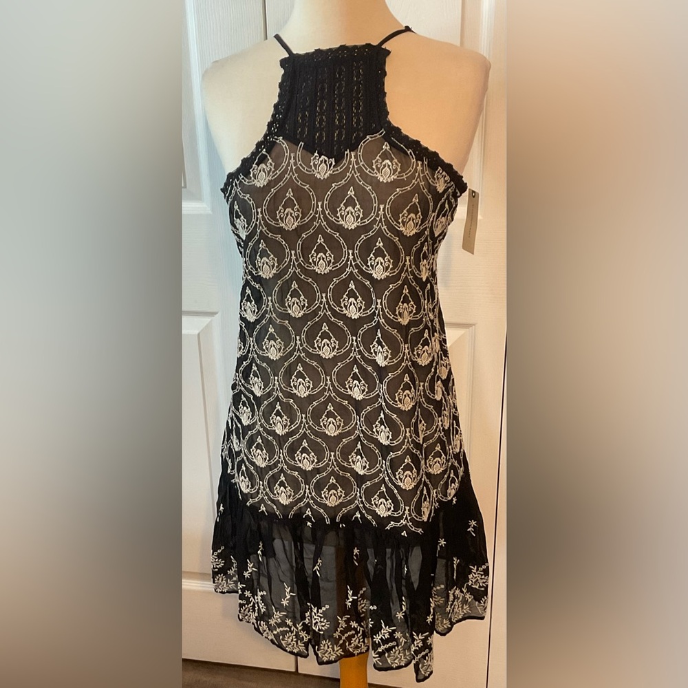 Anthropologie Black Lace Semi Sheer Dress Festival Coverup XS New $138